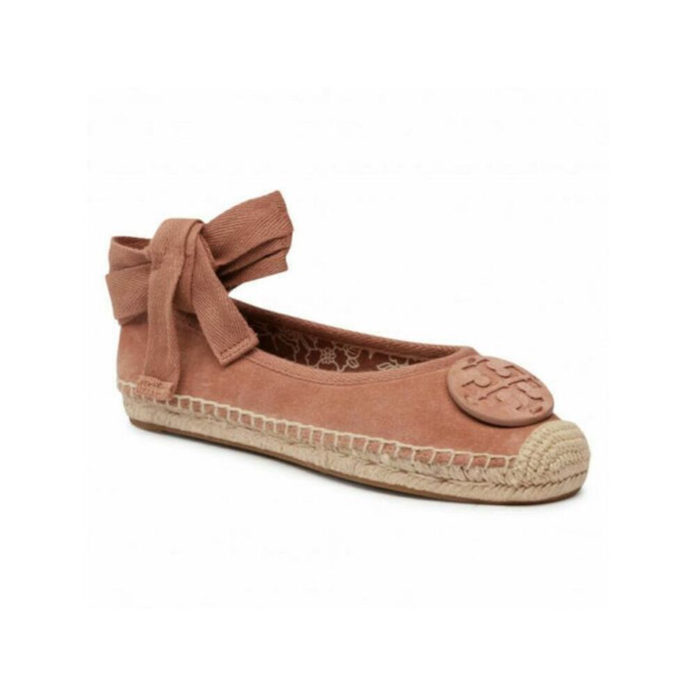 NWT TORY BURCH Womens Pink Ankle-Tie Minnie Safety Platform Ballet Flats 8 M